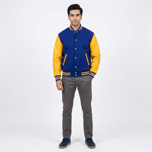 Blousons universitaires brodés avec logo frontal, col montant, personnalisables, unisexes, pour hommes, décontractés et unis, vente en gros - Product Image 1