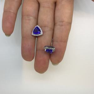 925 Sterling Silver <b>Halo</b> Tanzanite <b>Earrings</b> Jewelry CZ Trillion Cut Tanzanite Diamond <b>Halo</b> <b>Earrings</b> - Product Image 6