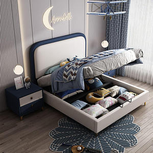 Hiện Đại Nền Tảng Giường Với Cong Đầu Giường Trẻ Em Của PU Da Mềm Gỗ Trẻ Em Khung Giường Da Tổng Hợp Bọc Giường - Product Image 1