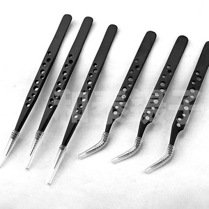 Pinzas de precisión extrafino de acero inoxidable, venta al por mayor transfronteriza, punta curva engrosada, reparación de teléfonos móviles, electrónica - Product Image 1