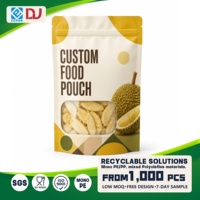 Doypack recyclable PPWR avec fenêtre pour chips de durian lyophilisées et snacks aux fruits, emballage alimentaire refermable et autoportant de qualité alimentaire