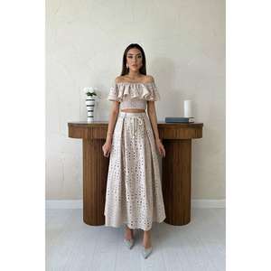 Conjunto de blusa y falda de encaje bohemio Visa para mujer, de manga corta, transpirable, falda larga, conjunto de dos piezas - Product Image 5