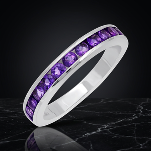 Bague de mariage classique pour femme en argent sterling 925 avec améthyste naturelle de haute qualité, taille demi-éternité, pierre précieuse taillée 2,50x2,50 mm, modèle haut de gamme - Product Image 3