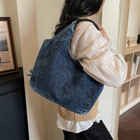 Sac à main en jean pour femme, grande capacité, forme coquille, fermeture magnétique, doublure en polyester, double poignée, pour voyage et usage quotidien