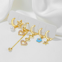 Boucles d'oreilles créoles Glowluxe avec breloques cœur, étoile, perle et fleur, en alliage de cuivre plaqué or, ensemble de bijoux tendance et à la mode
