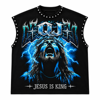 T-shirt sans manches pour homme, style streetwear, coupe ample, col rond, imprimé graphique en strass, poids lourd, coupe courte, délavage acide, personnalisé, DTG