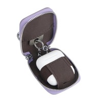 Étui pour Airpods en cuir véritable grainé lychee, mini, portable, anti-perte, avec fermeture éclair pour Airpods
