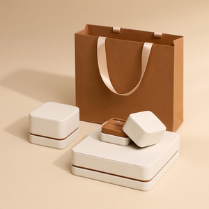 Zebopak White PU Leather Engagement <b>Ring</b> <b>Box</b> Set with Kraft Paper Jewelry Gift Bag Ribbon Handle Storage Case Supplier - Product Image 1