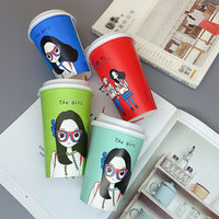 Gobelets en papier jetables épaissis 4 couleurs assorties avec couvercles pour usage commercial, pour boissons chaudes, café, thé au lait et bouillie