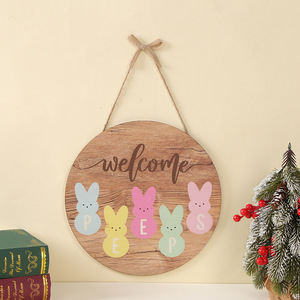 Autonomy Wooden Rabbit <b>Wall</b> Hanging With Bow Tag Easter Entryway Decorative Craft Doorplate - Product Image 4
