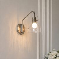 Applique murale LED moderne en fer, 3 températures de couleur, intensité variable, avec abat-jour rond transparent en verre, support E27, finition chromée, pour chambre et hôtel
