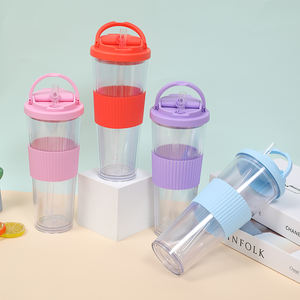 Tumbler personalizzabile a doppio coperchio per andare nuova tazza da tè a bolle in plastica a doppia parete con manicotto di paglia a foro largo per bevande Boba - Product Image 4