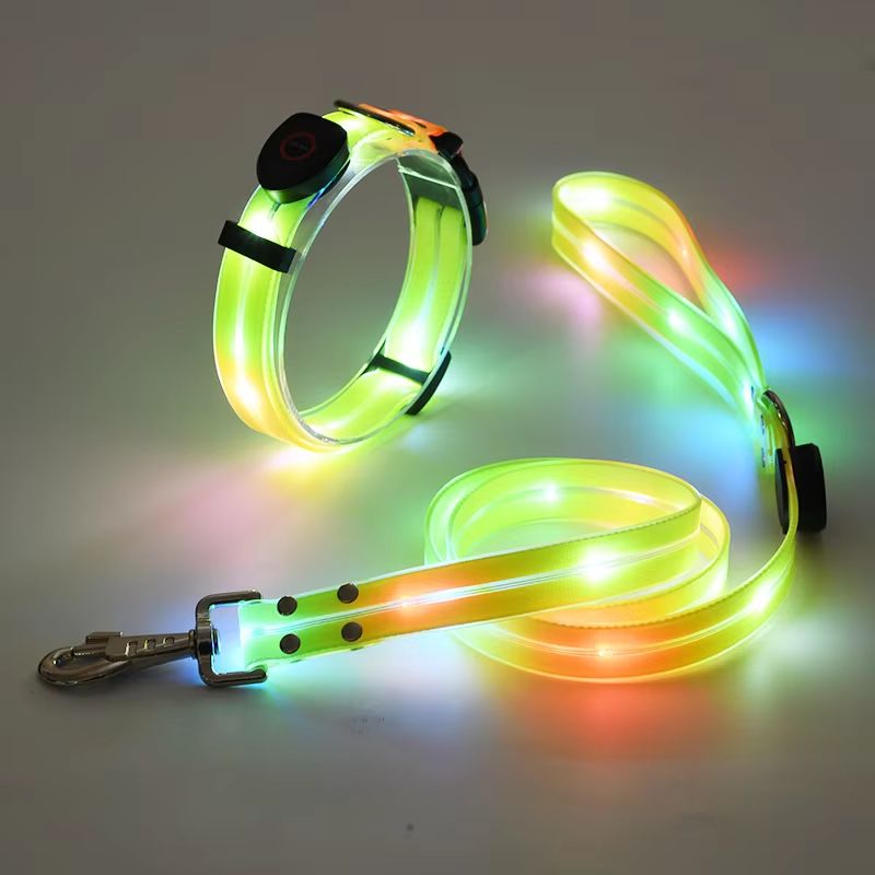 Dog Outdoor Usb Charging Luminous Led Pet Leash Pull Strap Pvc Rubber-covered Waterproof Material Dog Walking Led Dog Lead