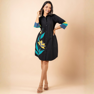 Vestido Corto Negro de Alta Calidad con Bordado y Apliques, Estilo Casual Premium para Mujer - Product Image 5