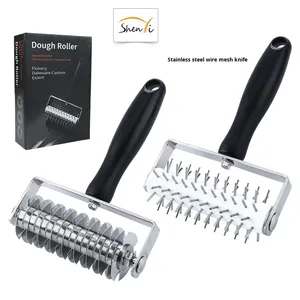 Rouleau à pâte en acier inoxydable, couteau à <span class=keywords><strong>pizza</strong></span>, perforateur à trous, roue à aiguilles, outil de pâtisserie - Product Image 1