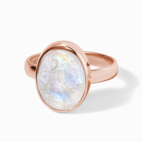 Bague personnalisée en argent sterling 925 plaqué or pierre de lune véritable arc-en-ciel pour femme