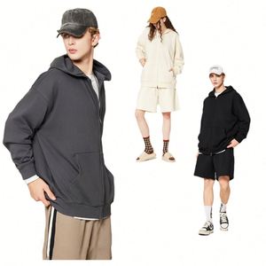 H5437 Nouveautés Automne Hiver, sweats à capuche unisexes personnalisés en coton mélangé 400 g/m², doublure en molleton français, fermeture éclair - Product Image 4