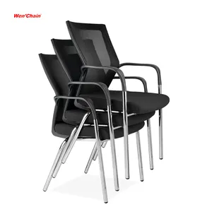 Wholesale Conference Room Chairs Classic 4 Legs Metal Frame Stackable Black Office Meeting Waiting Room Visitor Arm Chairs