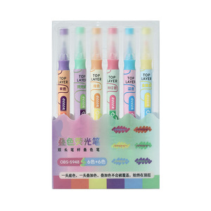 Ensemble de stylos surligneurs Pastel 6 couleurs à double pointe stylo marqueur superposition d'encre fluorescente de couleurs empilables personnalisées - Product Image 1
