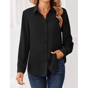 Blusa de Gasa para Mujer, Manga Larga, Cuello en V, Estilo Casual para el Trabajo, Ropa de Primavera/Verano - Product Image 4