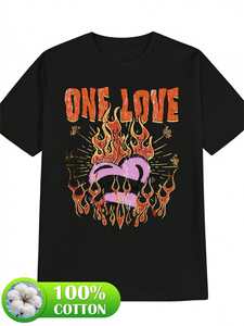 T-Shirt Flaming Lips One Love Nera a Maniche Corte, Leggera, Estiva, Unisex, in Cotone 180g, Design Stampato, Collo Tondo, Lavabile in Lavatrice - Product Image 1