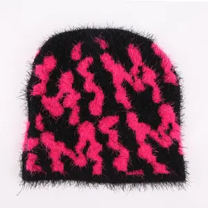 Kustom dengan Logo Y2K Beenies topi musim dingin hangat rajut kualitas tinggi tanpa manset Beanie Jacquard Mohair