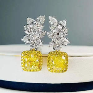 Pendientes de Plata de Ley 925 con Diamantes Amarillos Cultivados en Laboratorio, Corte Brillante, Diseño Elegante para Mujer, Regalo de Boda, Uso Diario - Product Image 3