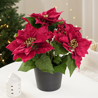 Bunga Natal Poinsettia Merah Buatan, Bunga Natal Artifisial 36cm, Tanaman Poinsettia Palsu untuk Dekorasi Natal di Beranda, Taman, dan Kantor