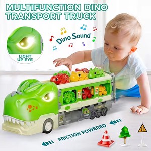 JinYing <b>Dinosaur</b> Truck Toys Foldable Track & 2 Player Race Mode Transport Carrier with <b>Light</b> and Music for Kids - Product Image 2