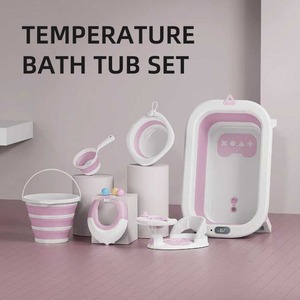 Juego de bañera plegable para bebés, tamaño grande, sensible a la temperatura, portátil, para bebés y niños, color gris, juego de seis piezas - Product Image 3