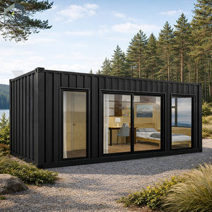 Moderna camera contenitore nero opaco con porta in venatura del legno per ufficio giardino o soggiorno compatto - Product Image 2