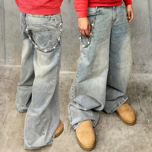 Streetwear Casual Fashion Style <b>Denim</b> Baggy Jeans Pants Custom Embroidery Rhinestone <b>Denim</b> Jeans for Men - Product Image 4