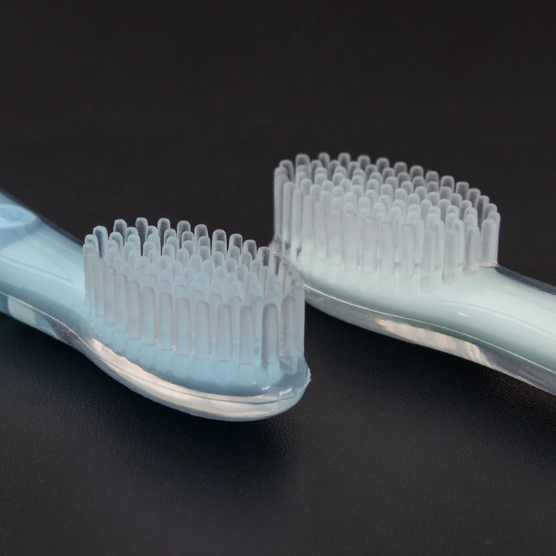 Protecting Block Avoid Swallowing Blue Handle Standing Suction Soft Bristles Baby Silicone Toothbrush