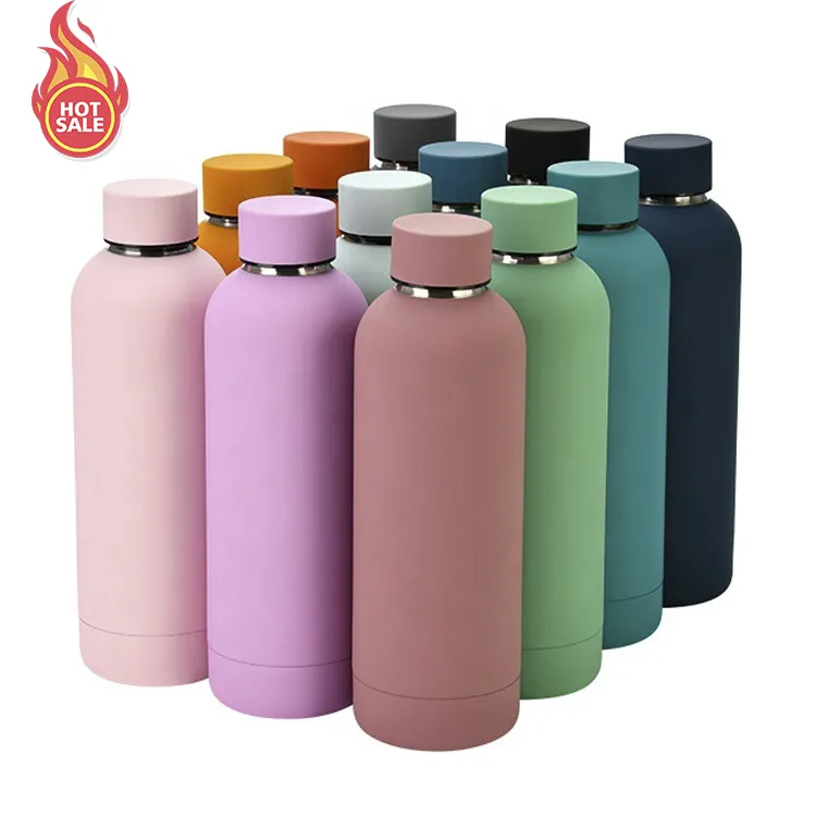 Neues Design Gummi farbe Soft Touch Wasser flasche 500 ml 750 ml Edelstahl Doppelwandige vakuum isolierte Termos Wasser flasche