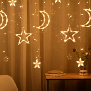 Guirnalda de Luces LED con Forma de Estrella y <span class=keywords><strong>Luna</strong></span>, <span class=keywords><strong>Precio</strong></span> de Fábrica, Decoraciones Navideñas para Exteriores, Cortinas para el Hogar, Año Nuevo - Product Image 4