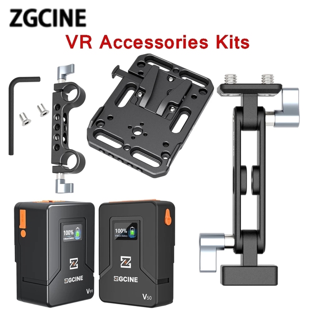ZGCINE VR V Mount Battery Adapter Plate Power Supply Splitter with 15 mm Rod Clamp and Adjustable Arm for Canon Sony DSLR