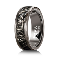 Bague classique en carbure de tungstène de 8 mm avec surface polie, sertie d'opale blanche, unisexe, idéale comme cadeau d'anniversaire de mariage