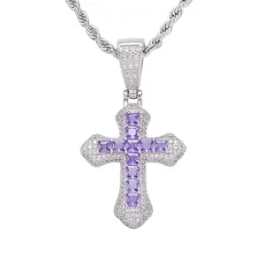 Vintage Iced Out Pendant Cross Fashion Jewelry Necklace Hip Hop Style Stainless Steel Zircon Chocker Necklace