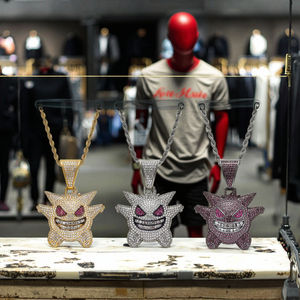 Collar Gengar de Hip Hop para Hombre, Colgante de Pequeño Monstruo Elfo, Estilo Urbano, Cadena Cubana de Latón, Nueva Llegada, Aleación de Circón para Aniversarios - Product Image 4