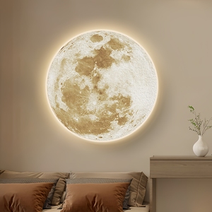 Nuovo Stile di Dipinto Decorativo <span class=keywords><strong>Luna</strong></span>, Forma Rotonda in Cristallo e Porcellana con Luce LED, Decorazioni per Soggiorno e Casa - Product Image 6