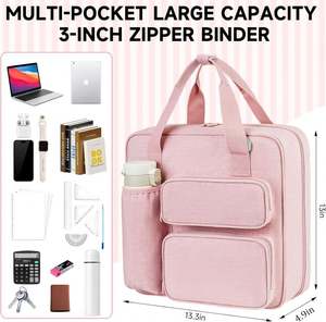 Échantillon gratuit, classeur à fermeture éclair portable BSCI de 2 pouces, 3 anneaux, capacité de 500 feuilles, avec poche zippée, organisateur multi-poches, classeur à fermeture éclair - Product Image 5