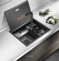 Asras SUS304 Modèle 4738NX Noir Nano Petit Évier de Cuisine Simple Fait Main Caché avec Lave-Gobelet