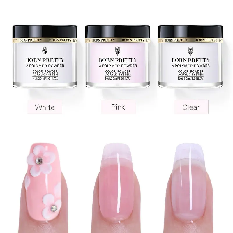 BORN PRETTY 30ml Pink White Transparent Acrylic Powder for Nails Tip Extension French Nail Art Nail Polymer Powder