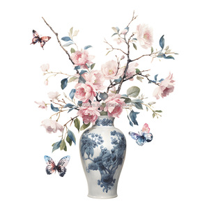 Autocollants muraux vintage en forme de vase chinois avec fleurs, décoration murale pour chambre à coucher, salon, décoration de la maison, papier peint auto-adhésif - Product Image 3