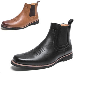 Bottes de cowboy classiques pour hommes, bottes Chelsea à bout carré noires pour hommes, bottes en cuir à la cheville, bottes décontractées rétro élégantes pour hommes - Product Image 1