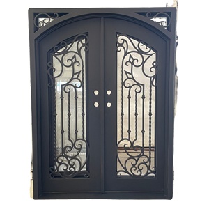 Ceja en la parte superior cuadrada Forjado a mano <span class=keywords><strong>Trabajo</strong></span> de desplazamiento elegante Bisagra de Puerta de Hierro de acero doble Operable Vidrio transparente Acabado de estilo personalizado - Product Image 2