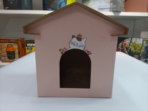 Rechthoekig dierenhuis met klittenbandsluiting - waterdicht golfkarton, schattig katten- en hondenhuis - Product Image 3