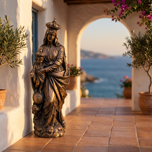 Statue classique en bronze de la Madone et de l'Enfant - Sculpture artisanale de la Vierge <span class=keywords><strong>Marie</strong></span> en fonte à la <span class=keywords><strong>cire</strong></span> perdue avec des thèmes d'anges et de mode - Product Image 1