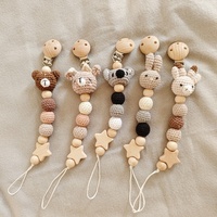 Chaîne de sucette pour bébé en coton perlé, animaux au crochet à la main, lapin, ours, tigre, renard, élan, étoile, attache-sucette, chaîne de maintien pour sucette