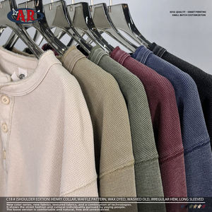 <span class=keywords><strong>Camisa</strong></span> <span class=keywords><strong>de</strong></span> Manga Larga con <span class=keywords><strong>Cuello</strong></span> Henry, Estilo Waffle, Teñido con Cera, Dobladillo Irregular Desgastado, 325g, ODM/OEM - Product Image 6